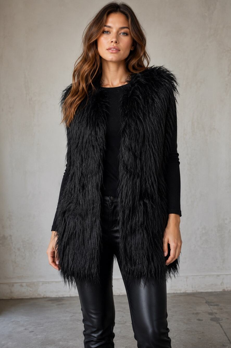 Zadig & Voltaire “Fete Yeti SPI” Black Faux Fur Vest – Size M